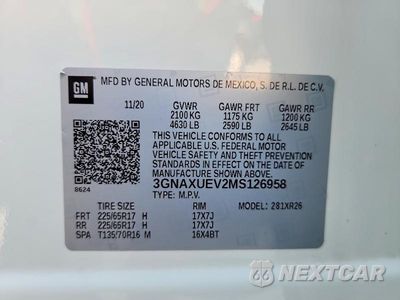 Zdjęcie 12 z 12 samochodu: 2021 CHEVROLET EQUINOX LT VIN:3GNAXUEV2MS126958 - miniatura