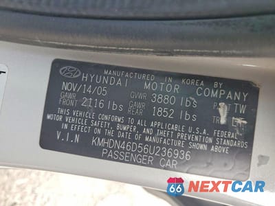 Zdjęcie 12 z 12 samochodu: 2006 HYUNDAI ELANTRA GLS VIN:KMHDN46D56U236936 - miniatura