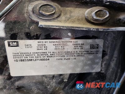 Zdjęcie 13 z 13 samochodu: 2018 CHEVROLET CRUZE LT VIN:1G1BE5SM1J7140504 - miniatura