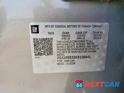 Zdjęcie 12 z 12 samochodu: 2019 CHEVROLET IMPALA PREMIER VIN:2G1105S32K9156941 - miniatura