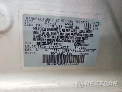 Zdjęcie 13 z 13 samochodu: 2014 NISSAN VERSA 1.6 S VIN:3N1CN7AP2EL815137 - miniatura