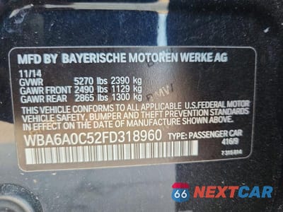 Zdjęcie 13 z 13 samochodu: 2015 BMW 640 I GRAN COUPE VIN:WBA6A0C52FD318960 - miniatura