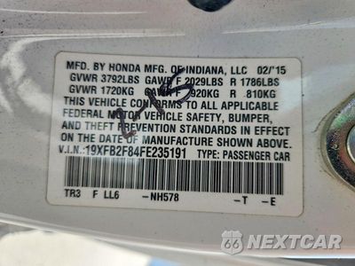 Zdjęcie 12 z 12 samochodu: 2015 HONDA CIVIC EX VIN:19XFB2F84FE235191 - miniatura