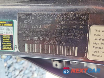 Zdjęcie 12 z 12 samochodu: 2015 KIA CADENZA PREMIUM VIN:KNALN4D70F5197600 - miniatura