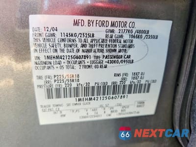 Zdjęcie 12 z 12 samochodu: 2005 MERCURY MONTEGO PREMIER VIN:1MEHM42125G607891 - miniatura
