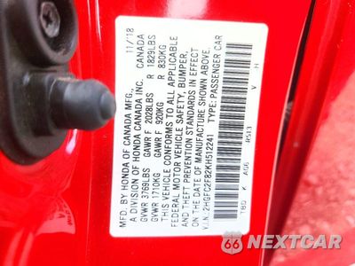 Zdjęcie 12 z 12 samochodu: 2019 HONDA CIVIC SPORT VIN:2HGFC2F82KH512241 - miniatura