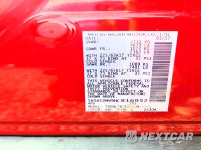 Zdjęcie 13 z 13 samochodu: 2017 NISSAN ROGUE SV VIN:5N1AT2MV9HC816952 - miniatura