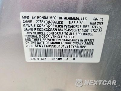 Zdjęcie 13 z 13 samochodu: 2011 HONDA PILOT EXL VIN:5FNYF4H55BB104321 - miniatura