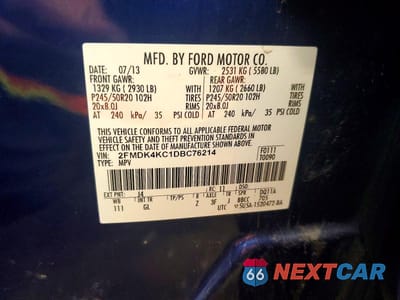 Zdjęcie 13 z 13 samochodu: 2013 FORD EDGE LIMITED VIN:2FMDK4KC1DBC76214 - miniatura