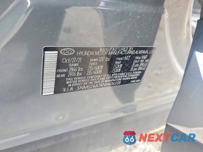 Zdjęcie 12 z 12 samochodu: 2022 HYUNDAI SANTA FE SEL VIN:5NMS24AJ4NH406338 - miniatura