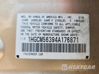 Zdjęcie 13 z 13 samochodu: 2004 HONDA ACCORD LX VIN:1HGCM56394A176871 - miniatura
