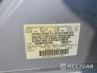 Zdjęcie 12 z 12 samochodu: 2010 NISSAN SENTRA 2.0 VIN:3N1AB6AP7AL672805 - miniatura