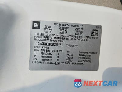 Zdjęcie 13 z 13 samochodu: 2011 CHEVROLET SUBURBAN K1500 LT VIN:1GNSKJE30BR210731 - miniatura