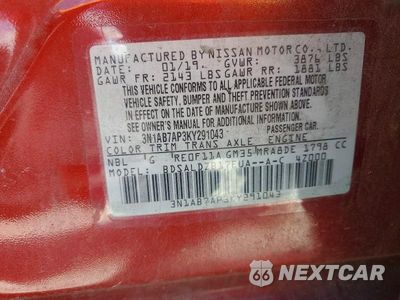 Zdjęcie 12 z 12 samochodu: 2019 NISSAN SENTRA SV VIN:3N1AB7AP3KY291043 - miniatura
