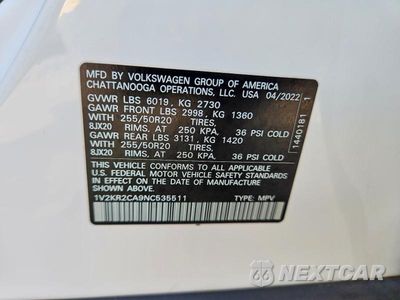 Zdjęcie 13 z 13 samochodu: 2022 VOLKSWAGEN ATLAS SE VIN:1V2KR2CA9NC535511 - miniatura
