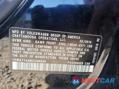 Zdjęcie 12 z 12 samochodu: 2014 VOLKSWAGEN PASSAT S VIN:1VWAT7A38EC088540 - miniatura