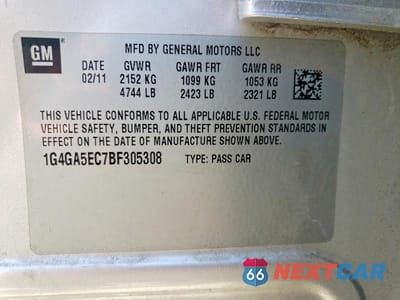 Zdjęcie 12 z 12 samochodu: 2011 BUICK LACROSSE CX VIN:1G4GA5EC7BF305308 - miniatura