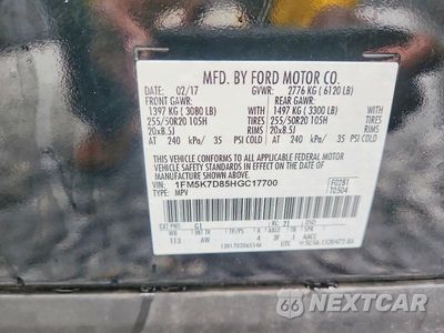 Zdjęcie 12 z 12 samochodu: 2017 FORD EXPLORER XLT VIN:1FM5K7D85HGC17700 - miniatura