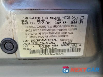 Zdjęcie 12 z 12 samochodu: 2005 NISSAN SENTRA 1.8 VIN:3N1CB51D65L453090 - miniatura