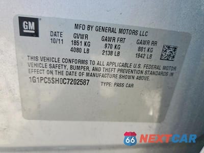 Zdjęcie 12 z 12 samochodu: 2012 CHEVROLET CRUZE LS VIN:1G1PC5SH0C7202587 - miniatura