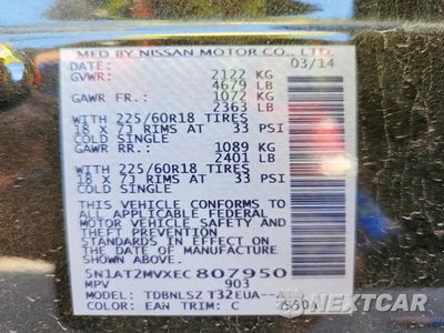 Zdjęcie 14 z 14 samochodu: 2014 NISSAN ROGUE SL VIN:5N1AT2MVXEC807950 - miniatura