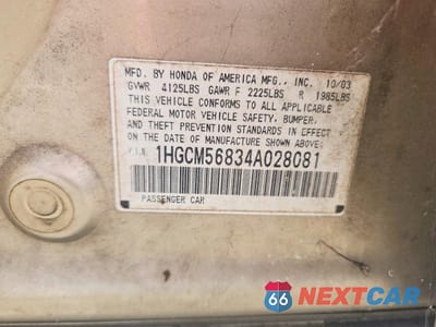 Zdjęcie 12 z 12 samochodu: 2004 HONDA ACCORD EX VIN:1HGCM56834A028081 - miniatura