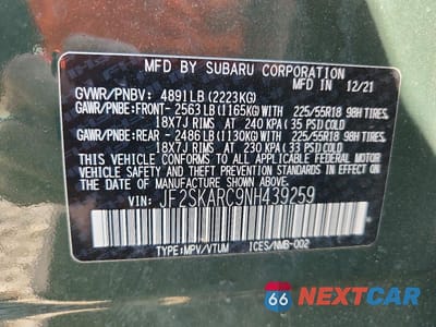 Zdjęcie 13 z 13 samochodu: 2022 SUBARU FORESTER TOURING VIN:JF2SKARC9NH439259 - miniatura