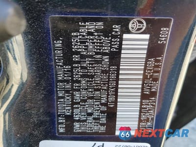 Zdjęcie 12 z 12 samochodu: 2016 TOYOTA CAMRY HYBRID XLE VIN:4T1BD1FK1GU186318 - miniatura