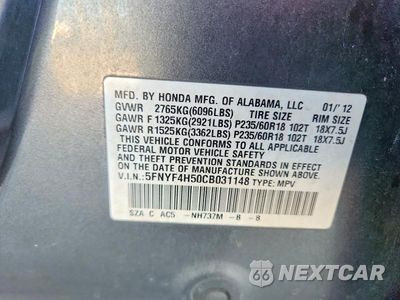 Zdjęcie 13 z 13 samochodu: 2012 HONDA PILOT EXL VIN:5FNYF4H50CB031148 - miniatura