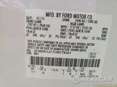 Zdjęcie 13 z 13 samochodu: 2013 FORD EDGE SEL VIN:2FMDK3JC7DBC78321 - miniatura
