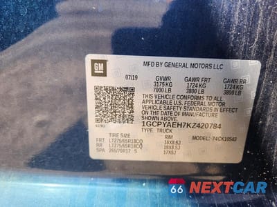 Zdjęcie 12 z 12 samochodu: 2019 CHEVROLET SILVERADO K1500 VIN:1GCPYAEH7KZ420784 - miniatura