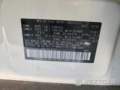 Zdjęcie 13 z 13 samochodu: 2015 SUBARU OUTBACK 2.5I PREMIUM VIN:4S4BSBEC7F3267978 - miniatura