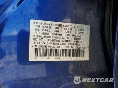 Zdjęcie 12 z 12 samochodu: 2009 HONDA FIT SPORT VIN:JHMGE884X9C001494 - miniatura