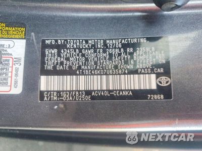 Zdjęcie 12 z 12 samochodu: 2007 TOYOTA CAMRY LE VIN:4T1BE46K07U635874 - miniatura