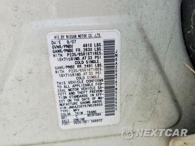 Zdjęcie 13 z 13 samochodu: 2007 NISSAN MURANO S VIN:JN8AZ08T67W526850 - miniatura