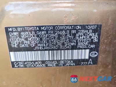 Zdjęcie 13 z 13 samochodu: 2008 LEXUS ES 350 VIN:JTHBJ46GX82182340 - miniatura