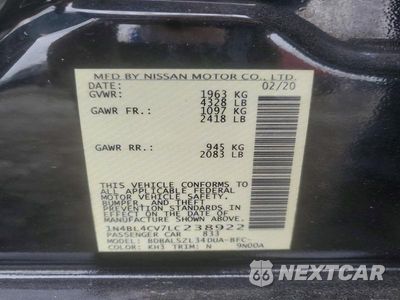 Zdjęcie 12 z 12 samochodu: 2020 NISSAN ALTIMA SR VIN:1N4BL4CV7LC238922 - miniatura