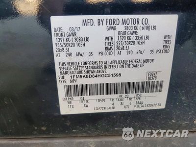 Zdjęcie 14 z 14 samochodu: 2017 FORD EXPLORER XLT VIN:1FM5K8D84HGC51598 - miniatura