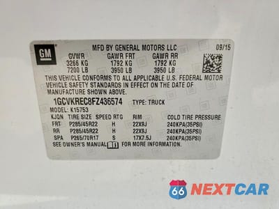 Zdjęcie 12 z 12 samochodu: 2015 CHEVROLET SILVERADO K1500 LT VIN:1GCVKREC8FZ436574 - miniatura