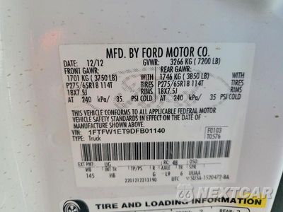 Zdjęcie 13 z 13 samochodu: 2013 FORD F150 SUPERCREW VIN:1FTFW1ET9DFB01140 - miniatura