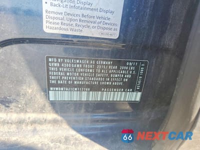 Zdjęcie 12 z 12 samochodu: 2012 VOLKSWAGEN GOLF VIN:WVWDM7AJ1CW117786 - miniatura