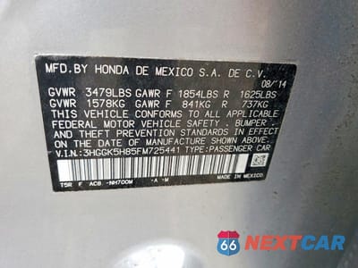 Zdjęcie 12 z 12 samochodu: 2015 HONDA FIT EX VIN:3HGGK5H85FM725441 - miniatura