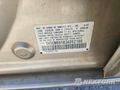 Zdjęcie 13 z 13 samochodu: 2003 HONDA ACCORD EX VIN:1HGCM66583A052189 - miniatura