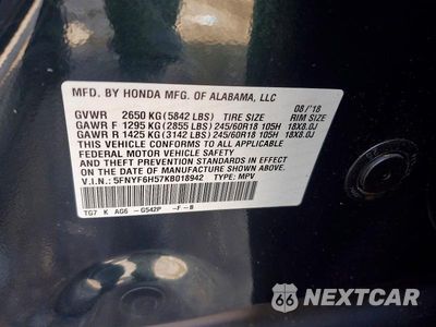 Zdjęcie 13 z 13 samochodu: 2019 HONDA PILOT EXL VIN:5FNYF6H57KB018942 - miniatura