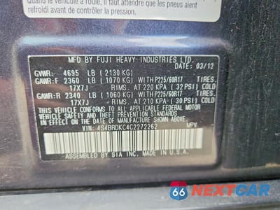 Zdjęcie 12 z 12 samochodu: 2012 SUBARU OUTBACK 3.6R LIMITED VIN:4S4BRDKC4C2272262 - miniatura