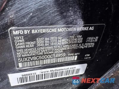 Zdjęcie 10 z 10 samochodu: 2013 BMW X5 XDRIVE50I VIN:5UXZV8C50D0C14959 - miniatura