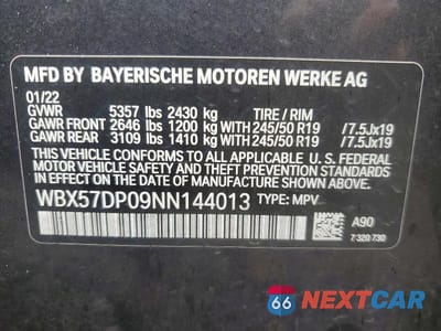 Zdjęcie 12 z 12 samochodu: 2022 BMW X3 XDRIVE30I VIN:WBX57DP09NN144013 - miniatura