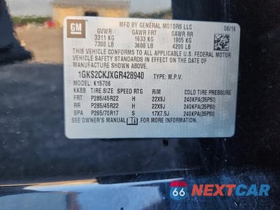 Zdjęcie 13 z 13 samochodu: 2016 GMC YUKON DENALI VIN:1GKS2CKJXGR428940 - miniatura