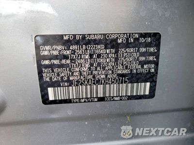 Zdjęcie 13 z 13 samochodu: 2019 SUBARU FORESTER PREMIUM VIN:JF2SKAEC7KH450715 - miniatura