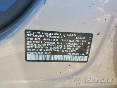 Zdjęcie 12 z 12 samochodu: 2013 VOLKSWAGEN PASSAT SE VIN:1VWBP7A33DC120320 - miniatura
